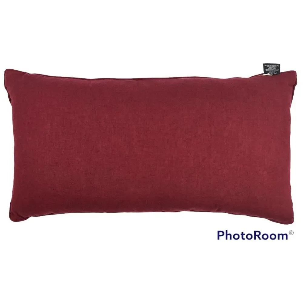 Throw Pillow Rectangular Ivory Red Embroidered Linen Blend by Envogue 13X24
